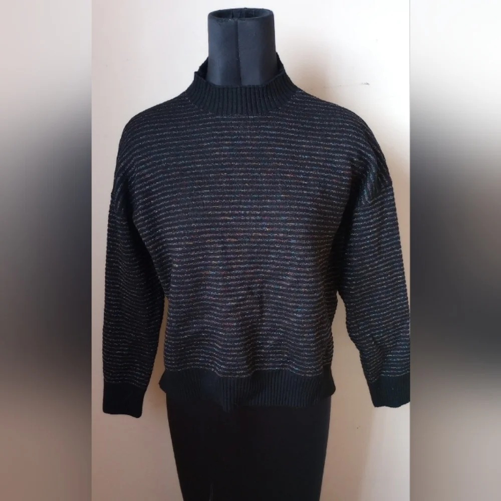 NWOT Medium Chic Black Glitter Mock Neck Sweater - Picture 2 of 7